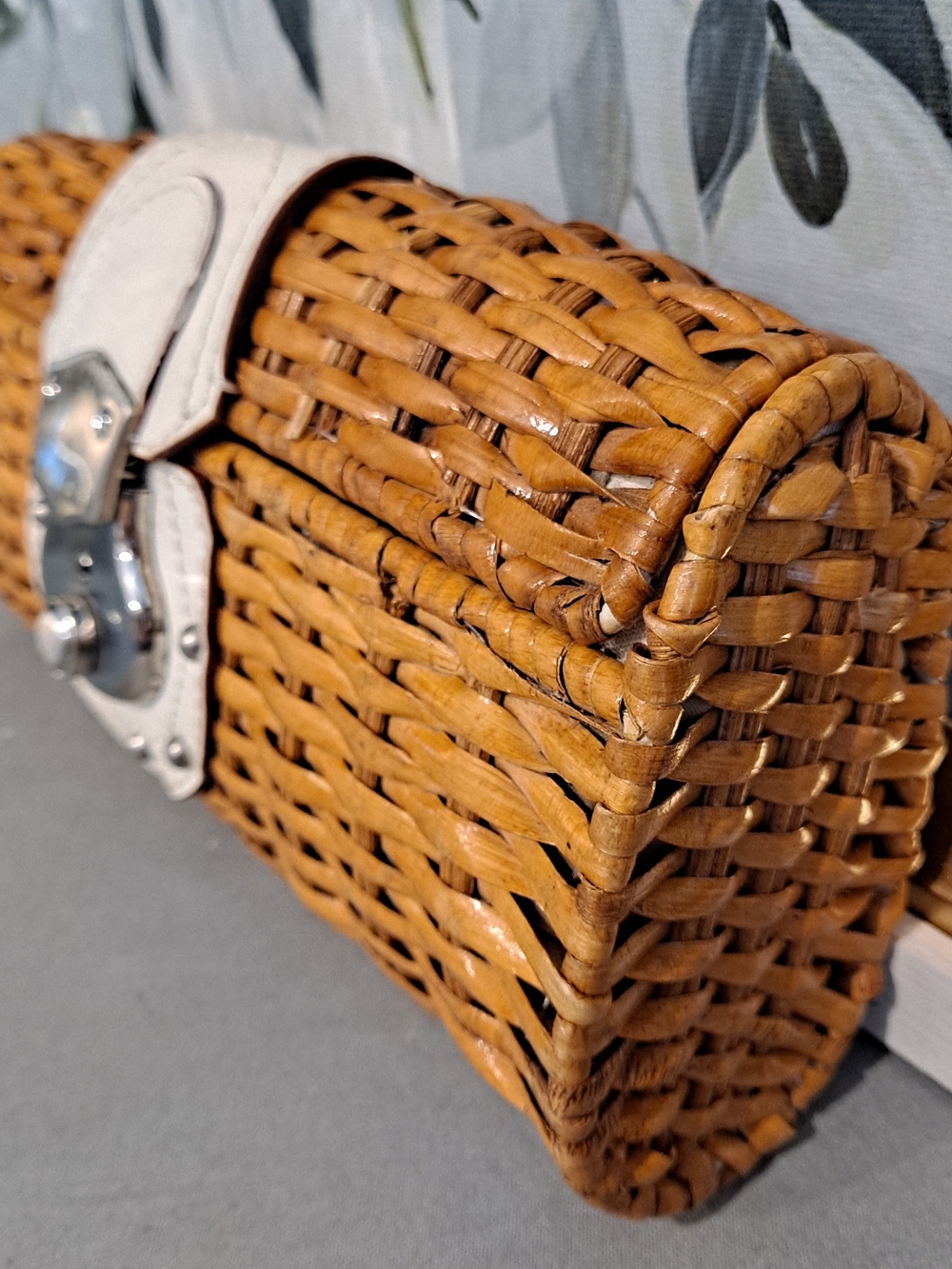 The Limited Woven Barrel Wicker Rattan Clutch White Trim and Silver Hardware - Picture 4 of 11